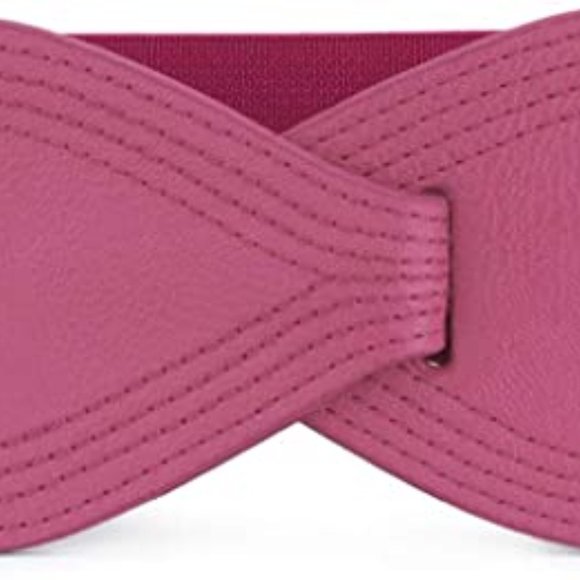 Allegra K Interlock Buckle 8-shaped Faux Leather Elastic Belt Cinch Waistband - Picture 3 of 4